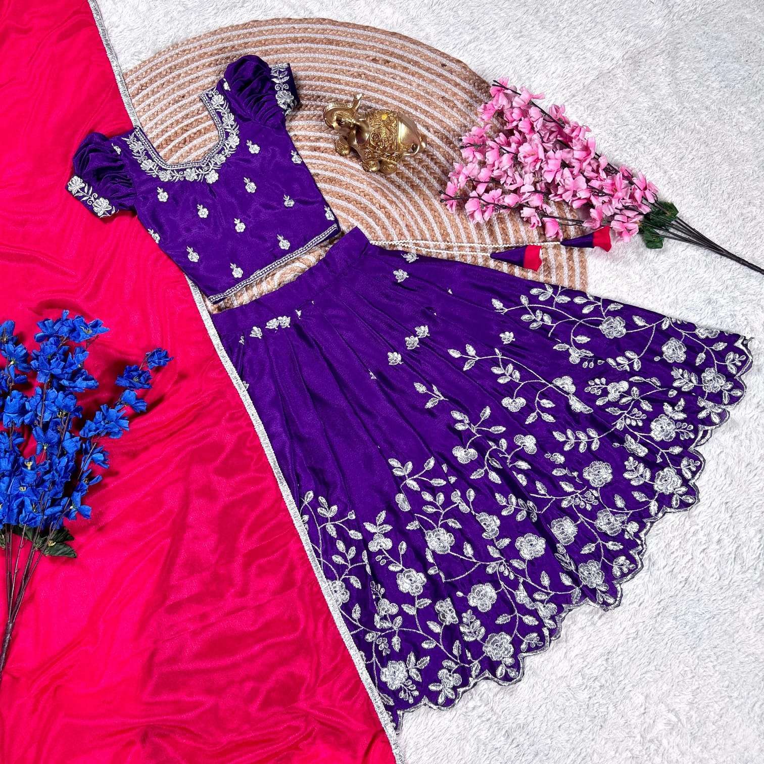 NAVRARI SPECIAL TRADITIONAL LOOK SILK FABRIC KIDS LEHENGA CH...