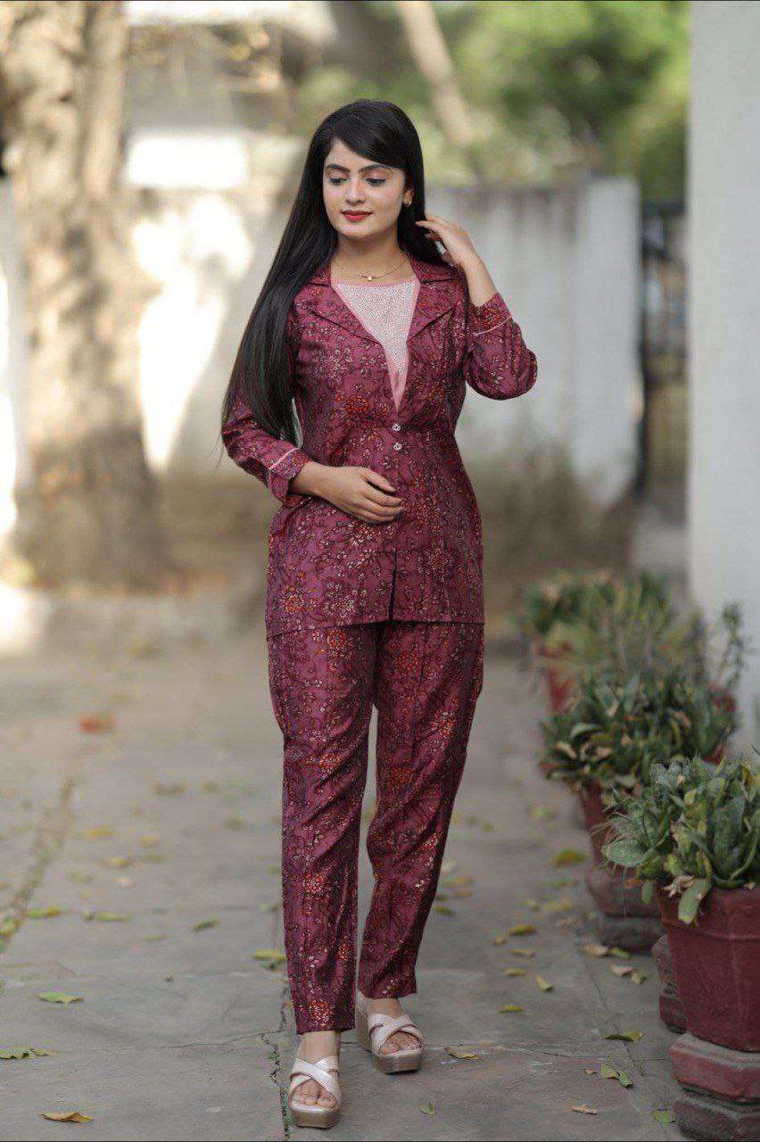 OFFICE AND COLLEGE STYLE WOMEN OUTFIT SILK WESTERN CORD SET ...