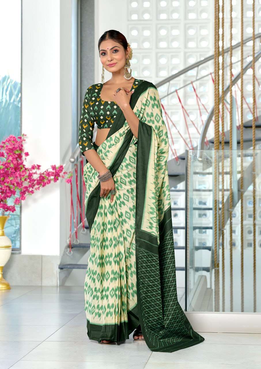 PARIBHASHA SOFT PURE COTTON BLACK PRINT SAREE FOR FESTIVAL S...