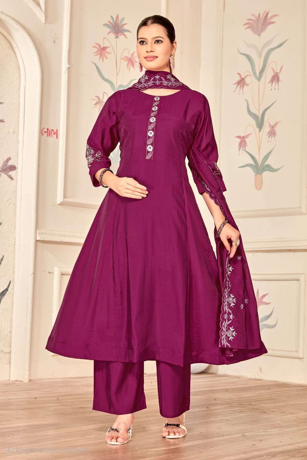 PATTERN 3 PCS SUIT FLAIRY EMBROIDERY WORK KURTI PALAZZO SUIT...