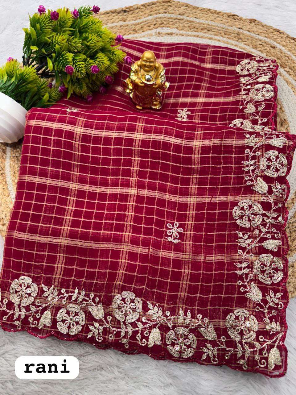 Premium chiffon saree with golden pattern amazing for weddin...