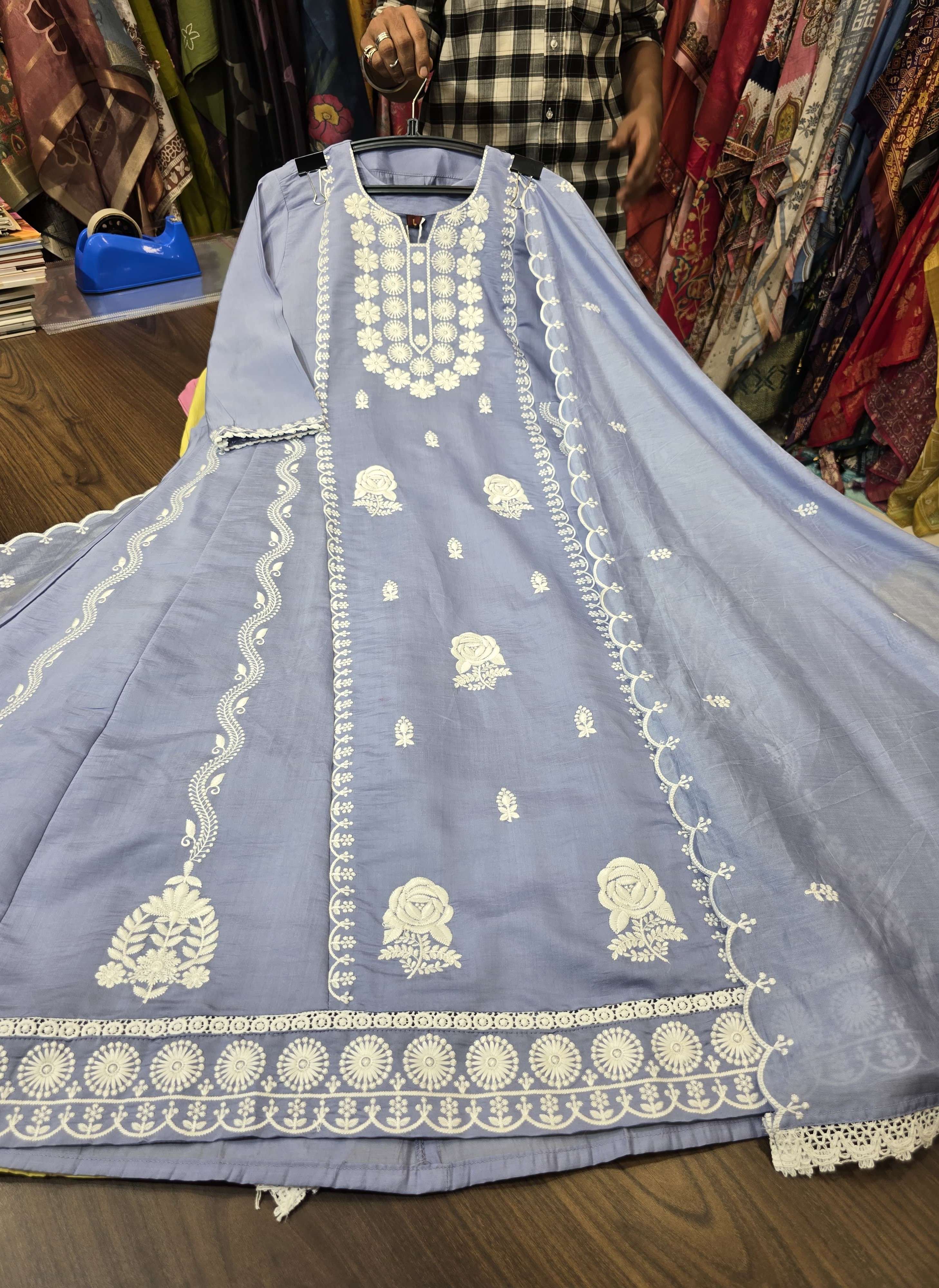 PREMIUM LUKHNOVI WORK SILK LONG KURTI SUIT WHOLESALE SHOP AK...