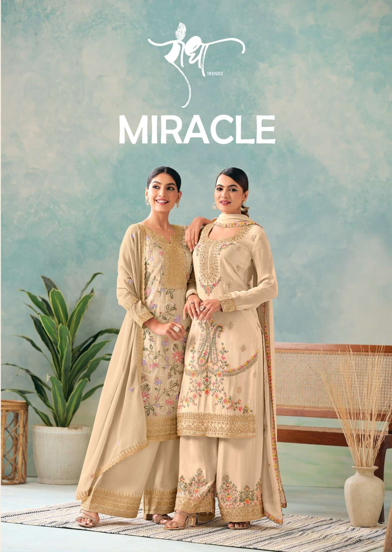 RADHA TRENDZ MIRACLE HIGH BRAND CHINON EMBROIDERY SUIT SEMI ...