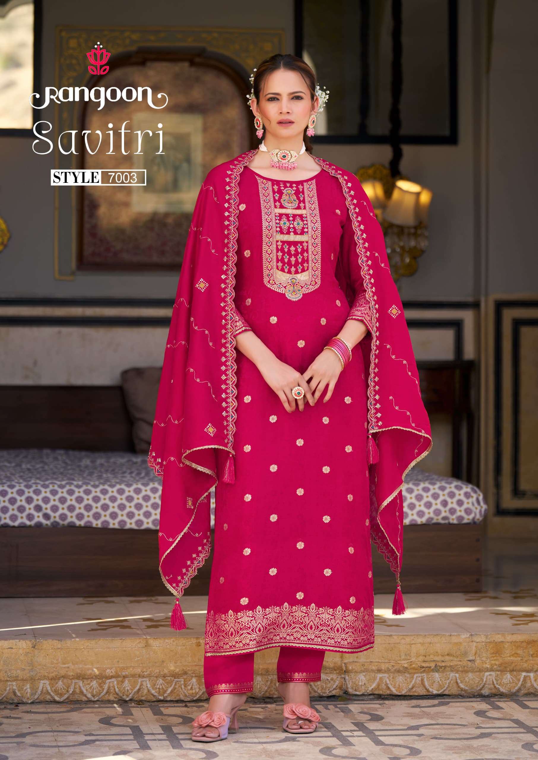 RANGOON SAVITRI RUSSIAN JACQUARD SILK PRINT SUIT READYMADE C...