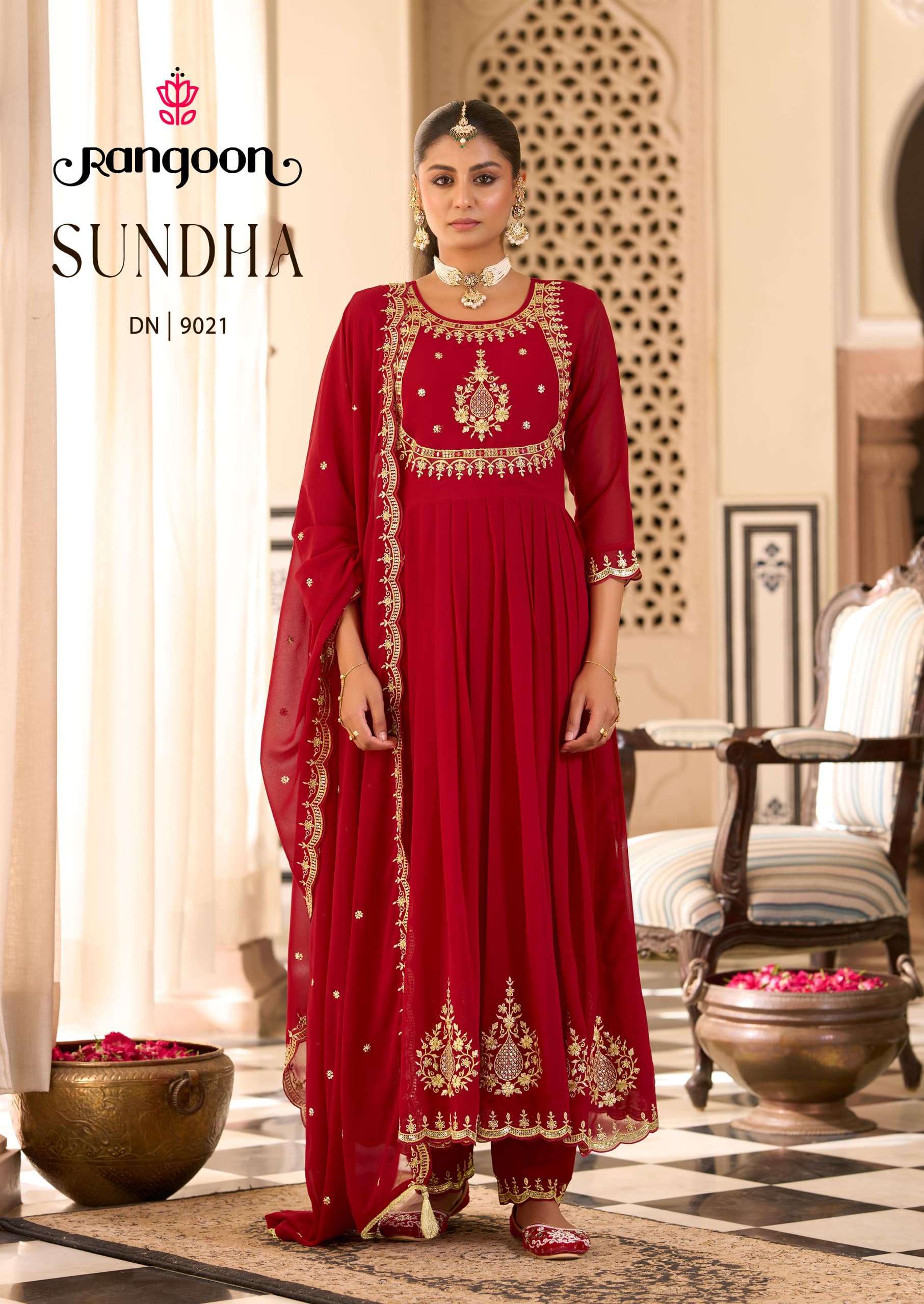 RANGOON SUNDHA DIWALI FESTIVAL ANARKALI STYLE GEORGETTE WORK...
