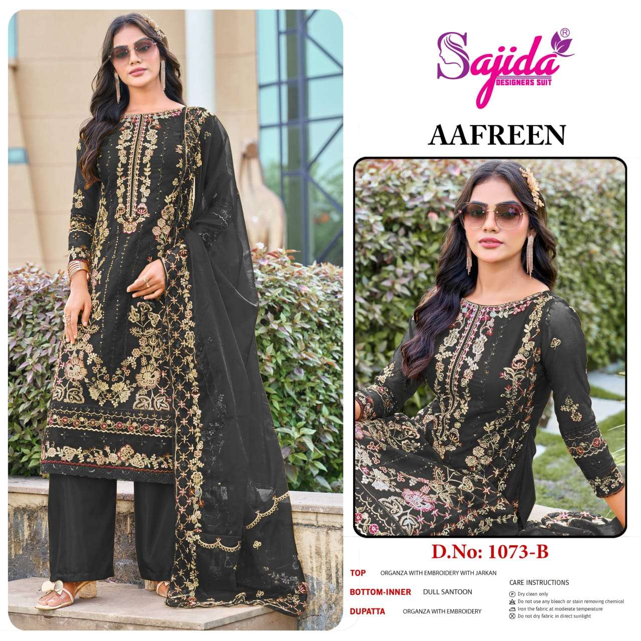 SAJIDA DESIGNER SUIT AAFREEN 1073 ORGANZA EMBROIDERY HEAVY S...