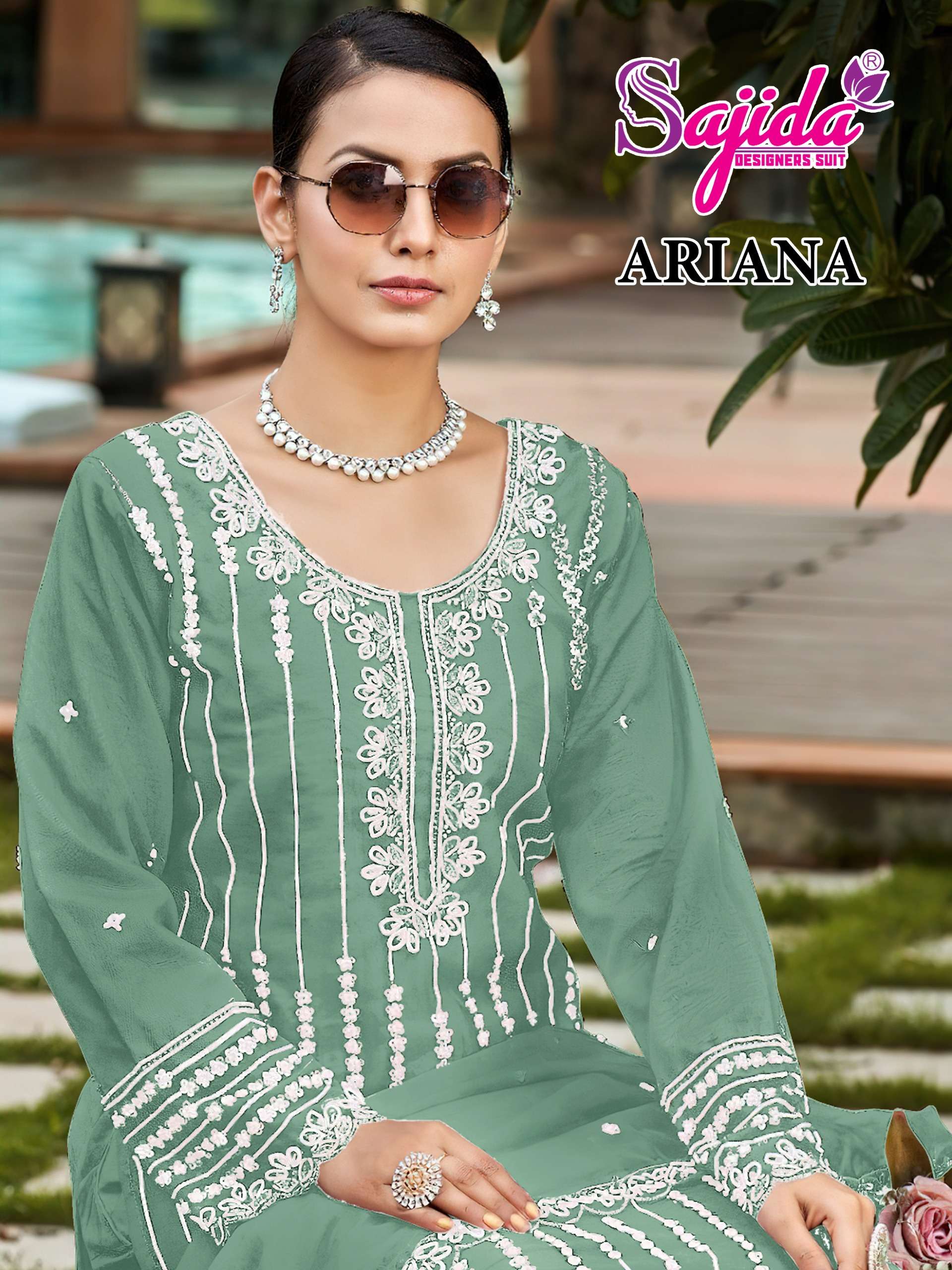 SAJIDA DESIGNER SUIT ARIANA 1074 ORGANZA HEAVY EMBROIDERY SU...