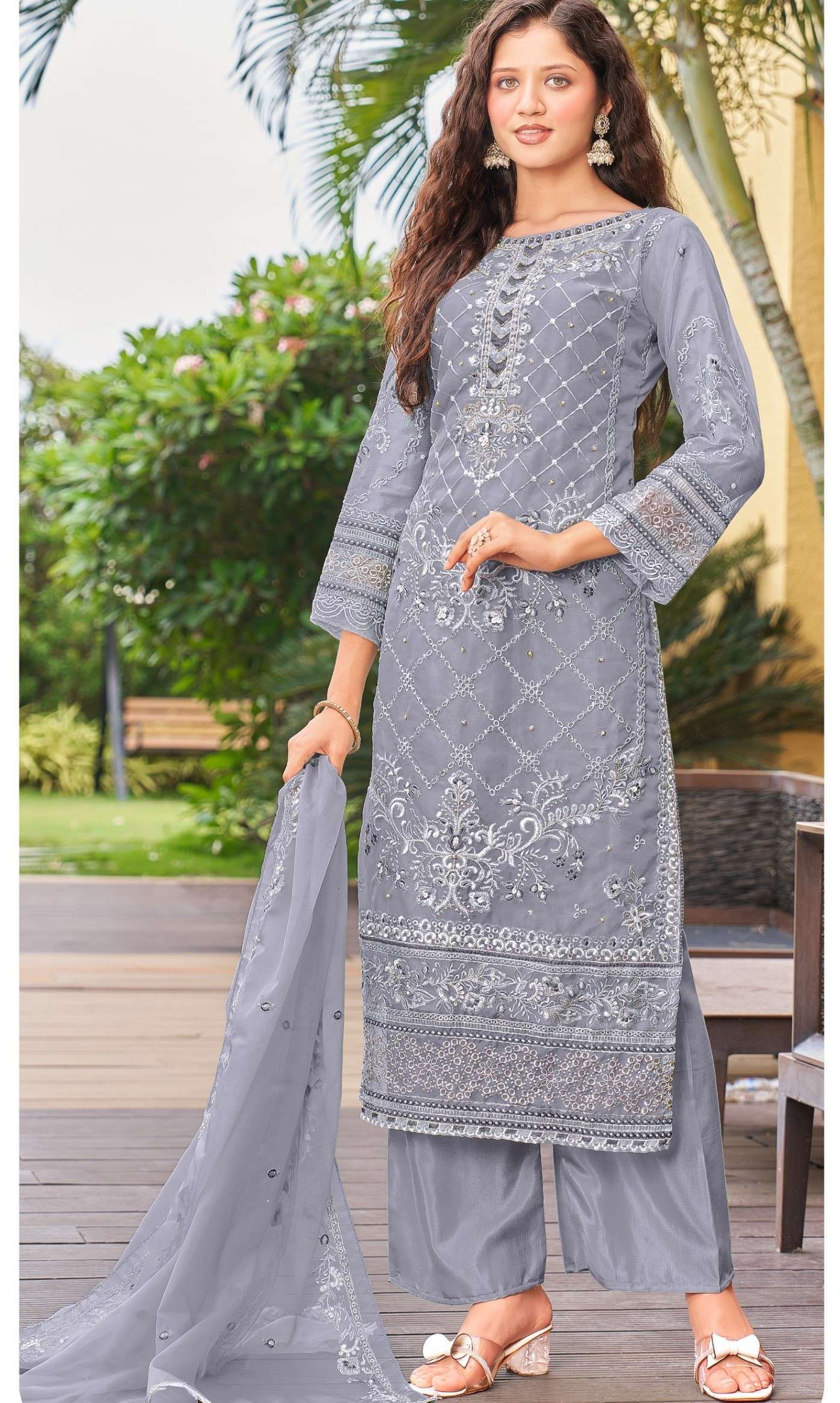 SAJIDA DESIGNER SUIT ZARA 1014 ORGANZA EMBROIDERY SUIT FOR U...