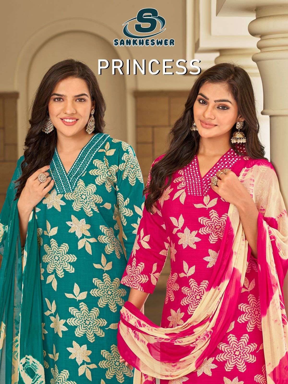 SANKHESWAR PRINCESS FLOWER PATTERN SUIT FOR WOMEN PARTY WEAR...