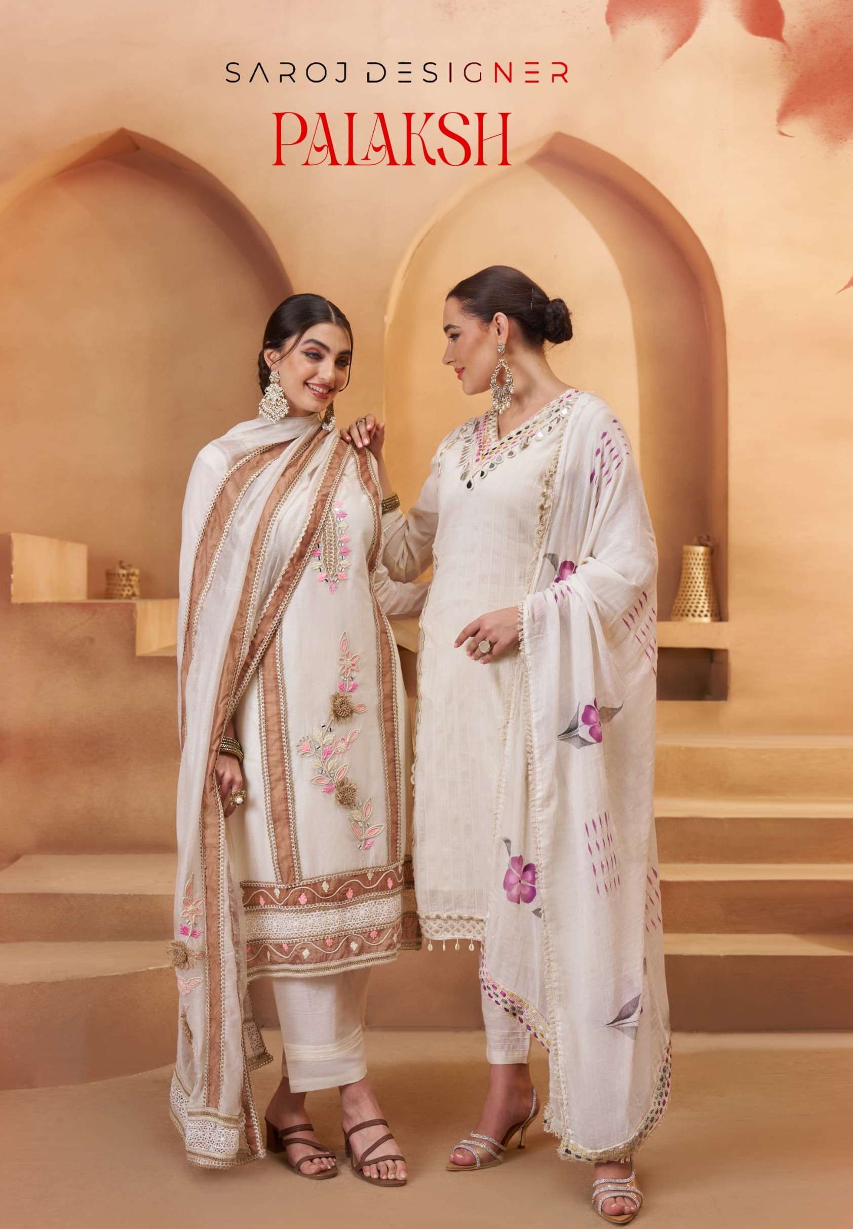 SAROJ DESIGNER PALAKSH VOL 1 246 TO 250 HEAVY EMBROIDERY WHI...