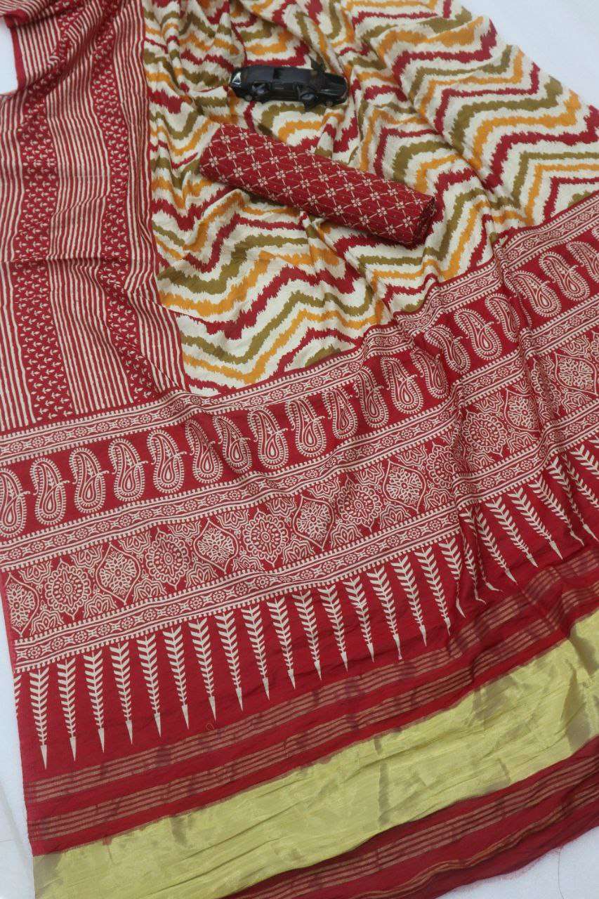SOFT COTTON LAGDI PATTA HANDCRAFT PRINTED SAREE ONLINE RESEL...
