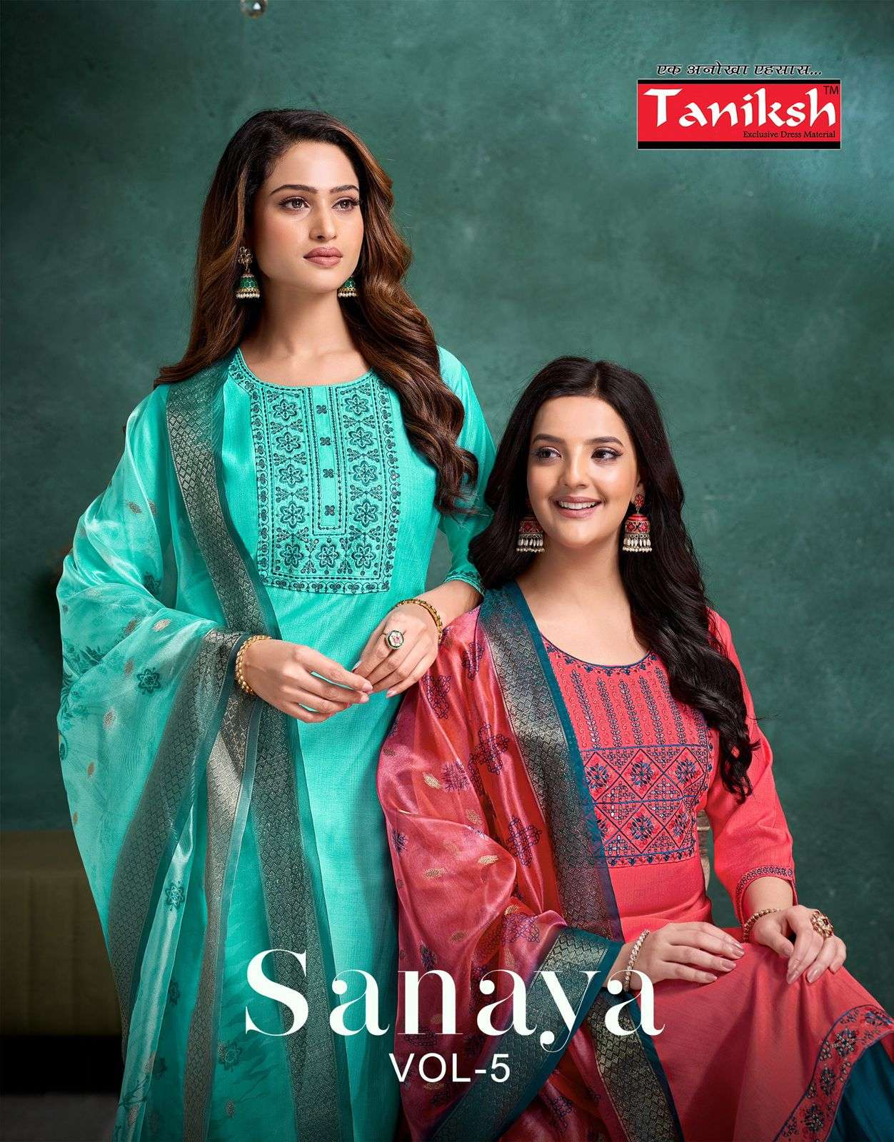 TANIKSH SANAYA VOL 5 VERTICAL FABRIC EMBROIDERY SUIT READYMA...