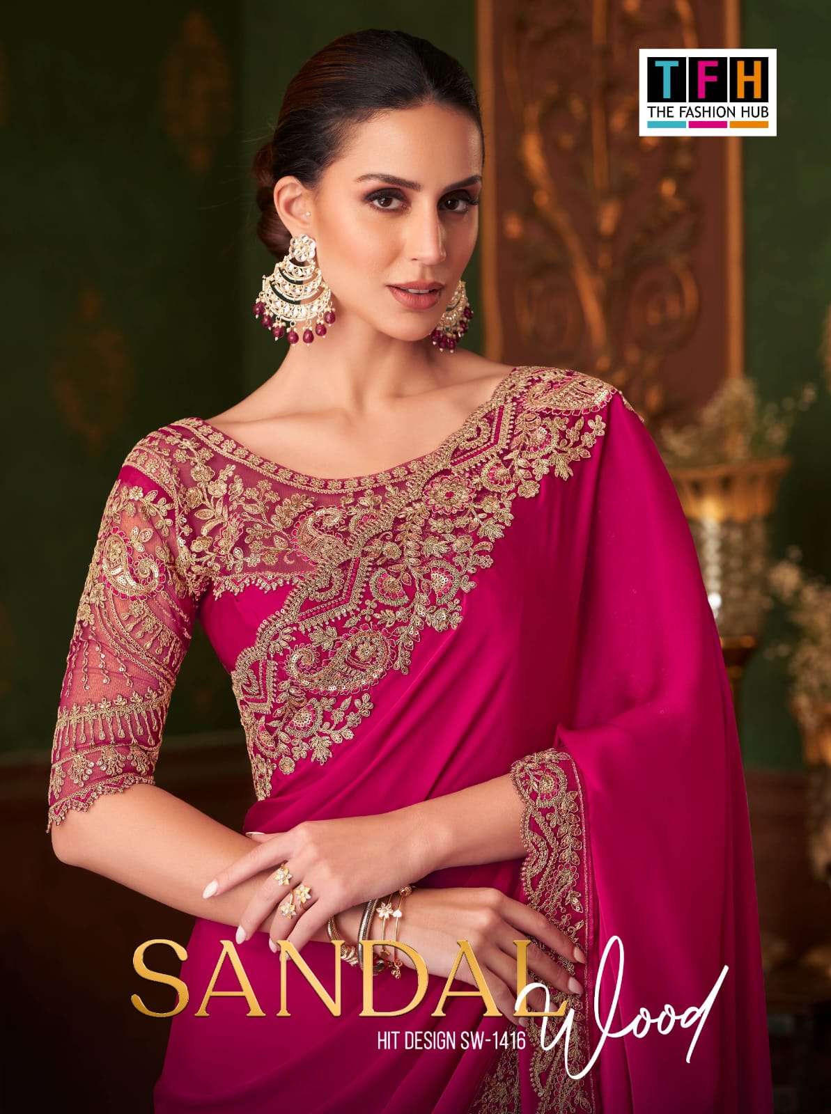 Tfh sandal Wood 14 DNo 1416 Party wear Designer look Saree b...