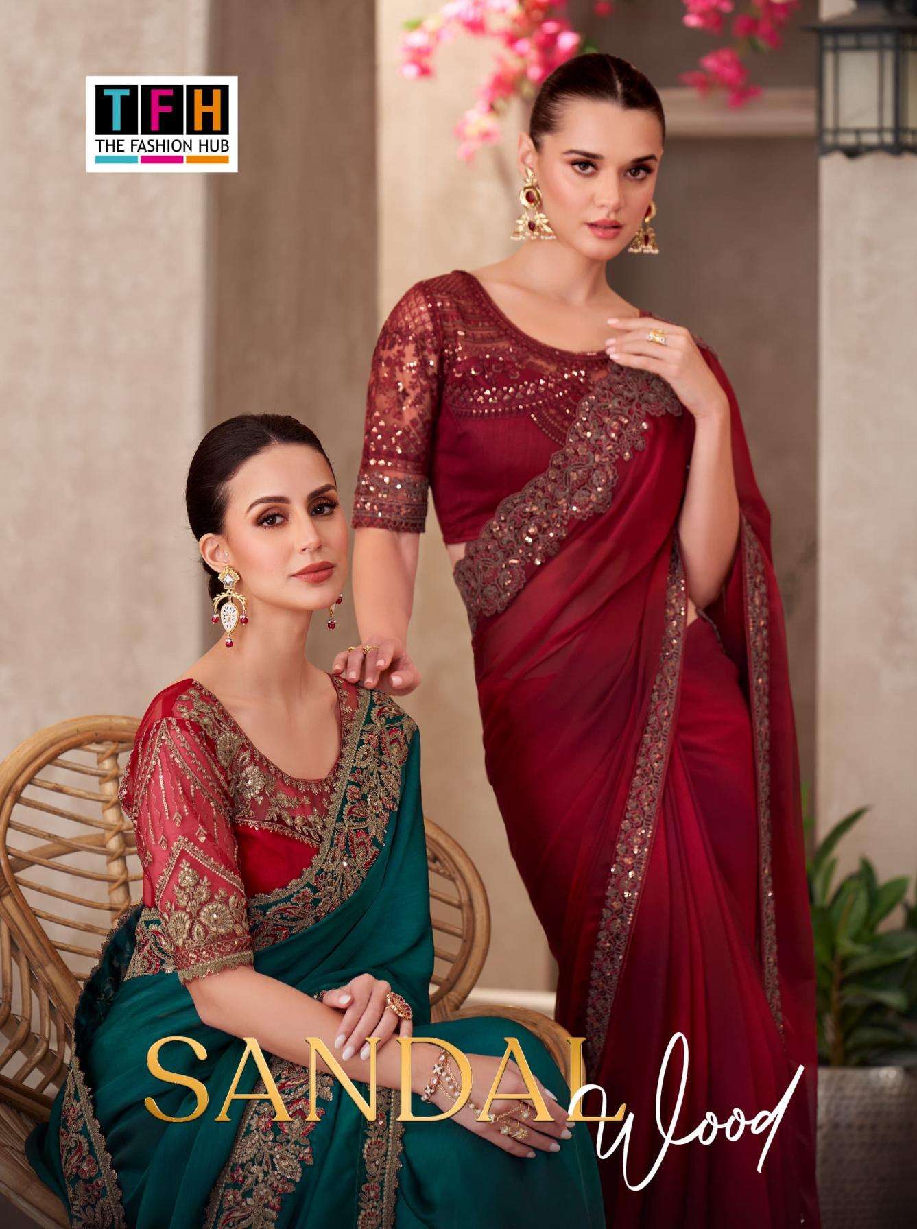 TFH SANDAL WOOD VOL 15 CHIFFON FABRIC EXCLUSIVE LOOK SAREE B...