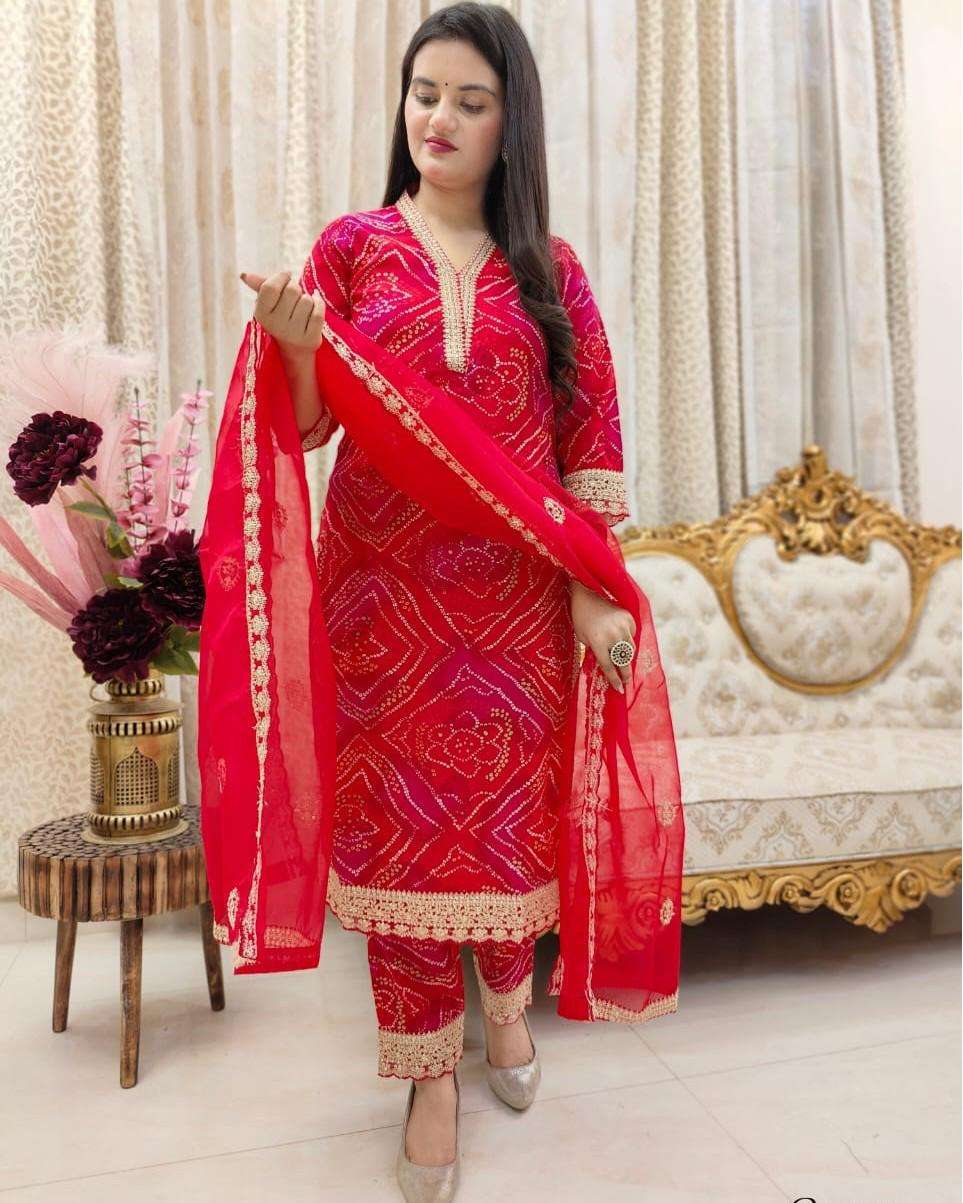 TRADITIONAL JAIPUR BANDHNI PRINT SUIT FOR PARTY WEAR SURAT E...