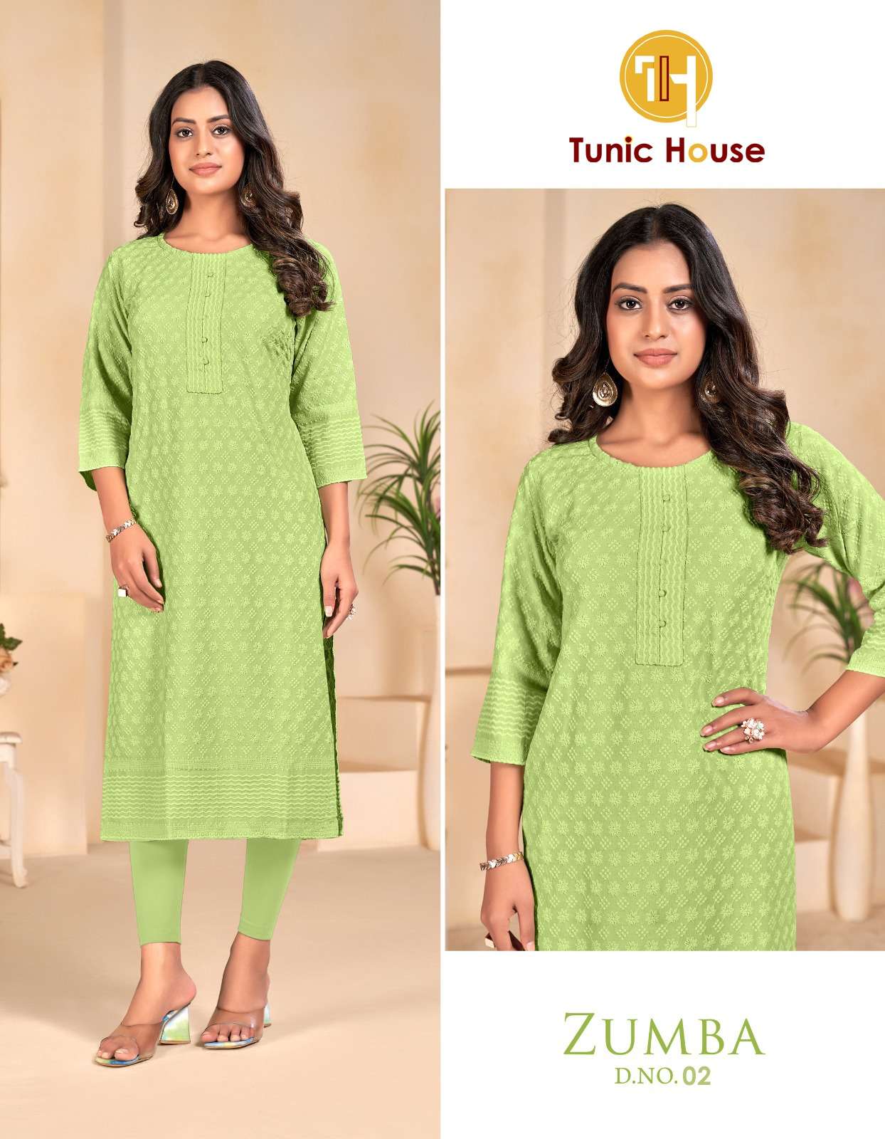 TUNIC HOUSE ZUMBA VISCOSE RAYON CHIKANKARI WORK KURTIS WHOLE...