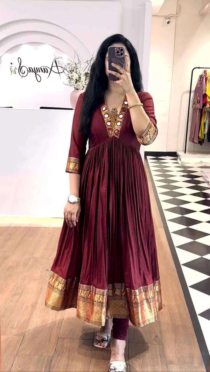 Vichitra Silk Long Anarkali style readymade suits supplier i...