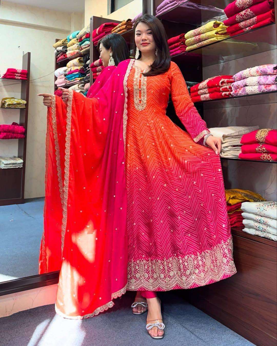 WEDDING SEASON TRADITIONAL MULTICOLOR SEQUENCE ANARKALI SUIT...
