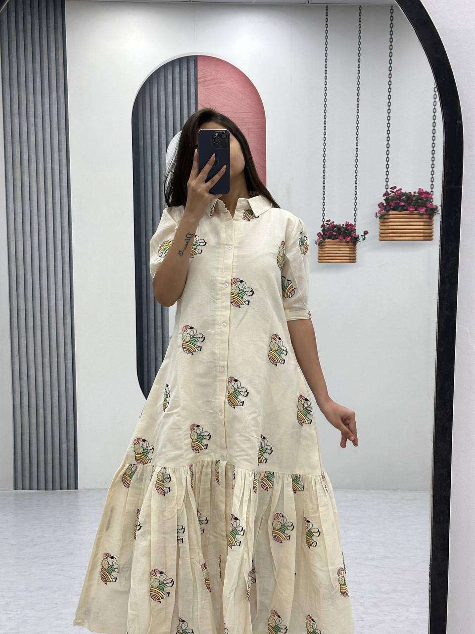 White shades Cotton fabric frok style Fancy kurti best colle...