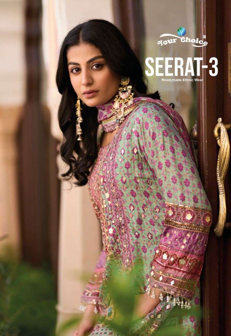 YOUR CHOICE SEERAT VOL 3 CHINON PRINTED HEAVY EMBROIDERY SHA...