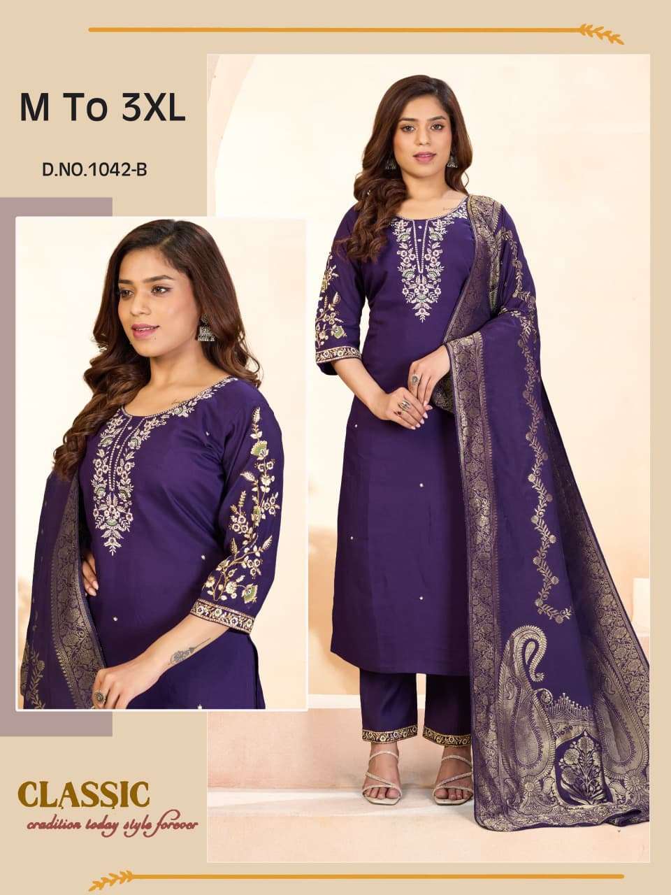 1042 INDIAN FUNCTION SILK QUALITY DESIGNER WORK READYMADE SU...