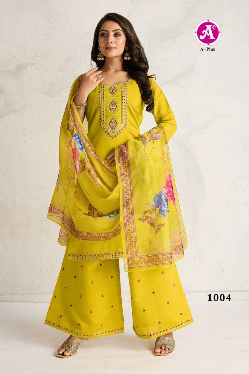 A PLUS ALISHBA TRADITIONAL GIRLS SILK DESIGNER KURTI PALAZZO...