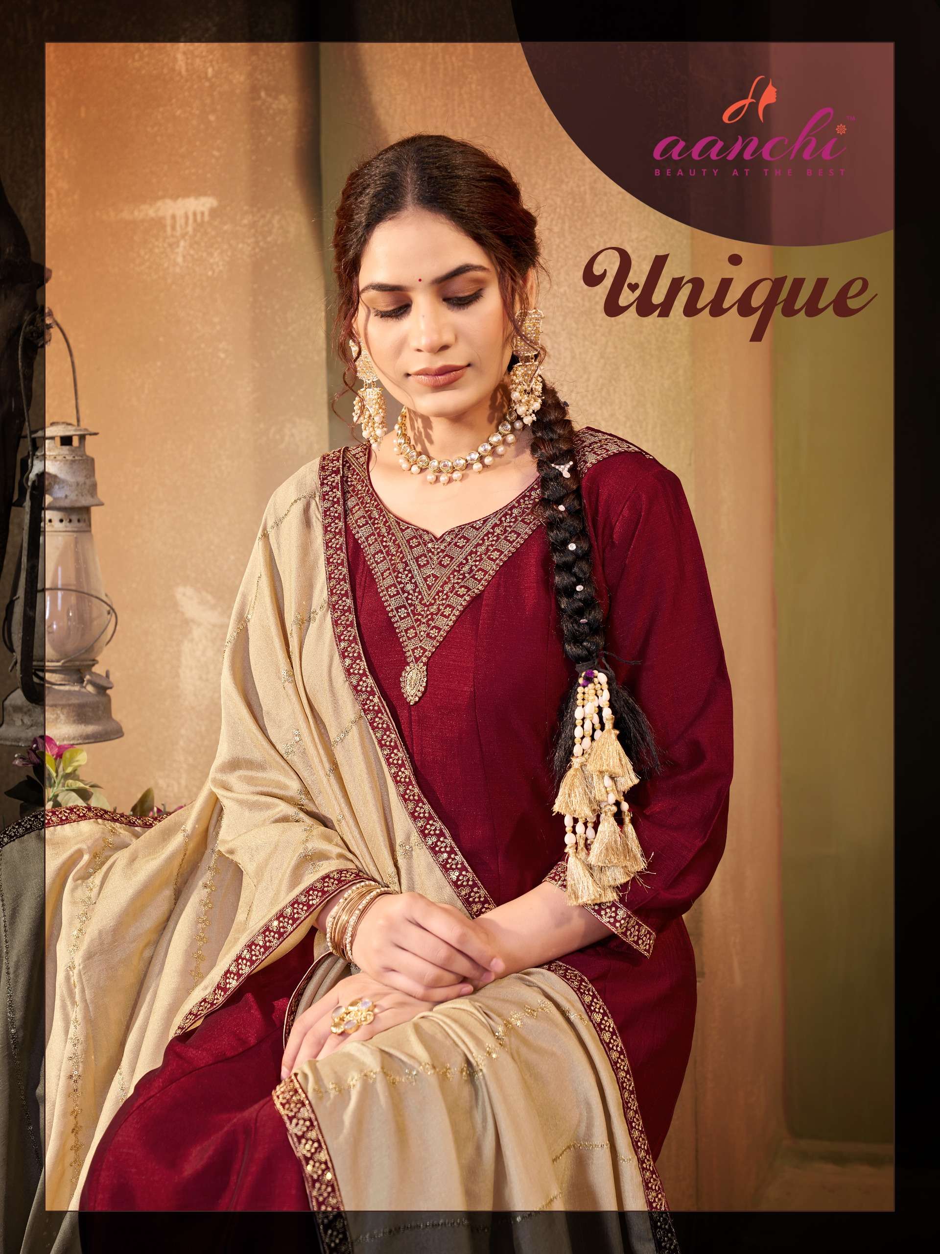 AANCHI UNIQUE VICHITRA SILK DESIGNER RUND KURTI SUIT FOR WED...