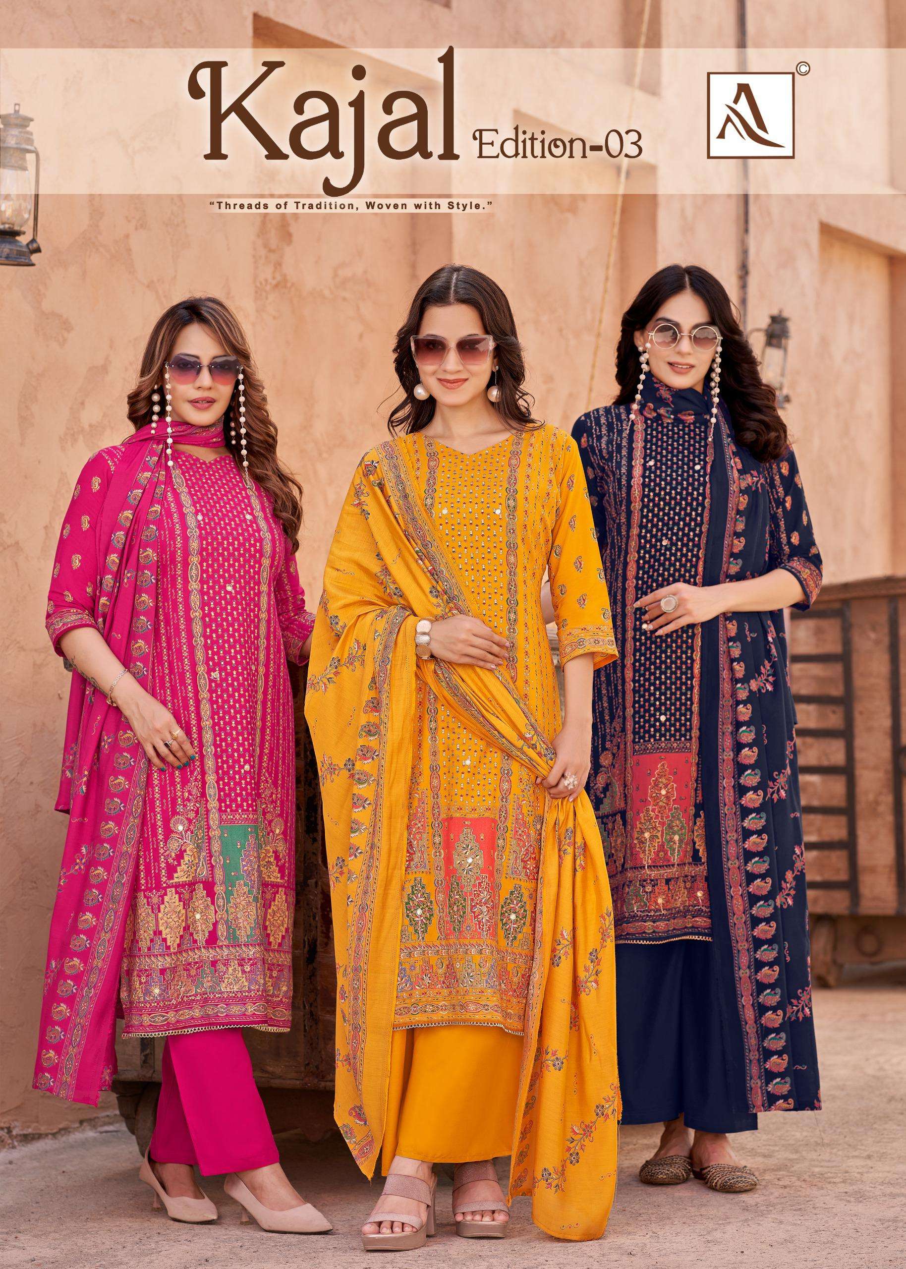 ALOK SUIT KAJAL VOL 3 RAYON DISCHARGE PRINTED SALWAR KAMEZZ ...