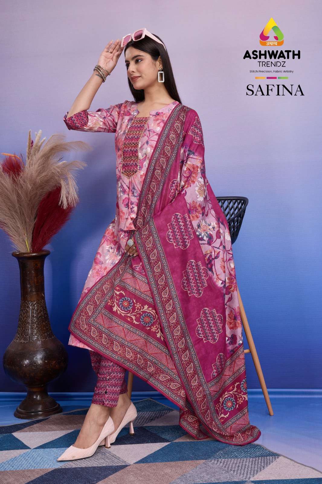 ASHWATH TRENDZ SAFINA SAFFRON SILK FOIL PRINT HANDWORK SALWA...