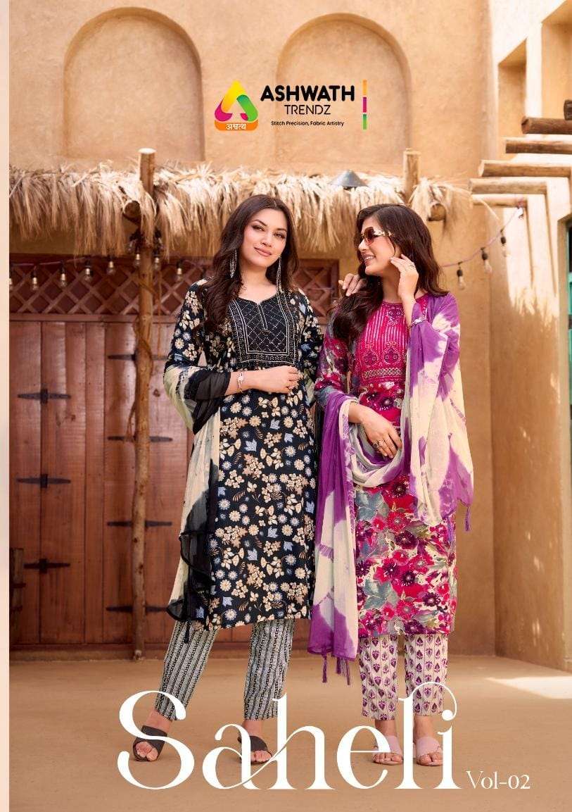 ASHWATH TRENDZ SAHELI VOL 2 RAYON FOIL PRINT KURTI POCKET PA...