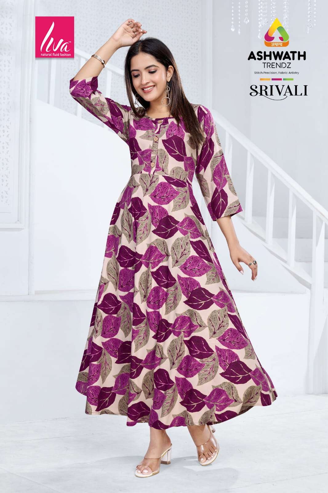 ASHWATH TRENDZ SRIVALI STYLISH GERA PRINTED RAYON FOIL KURTI...