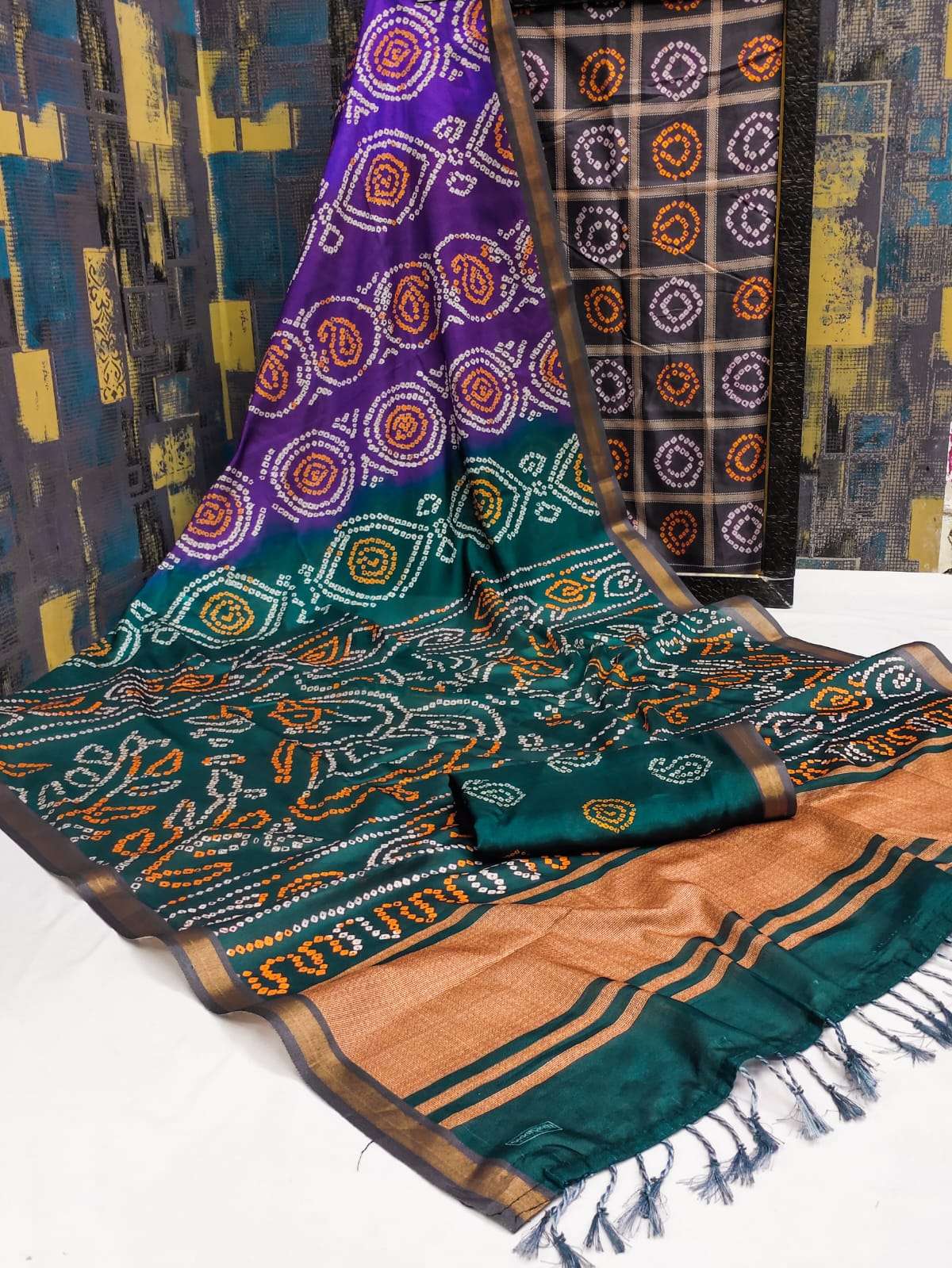 BANDHEJ DESIGN COTTON SILK FABRIC FANCY SAREE BEST COLLECTIO...