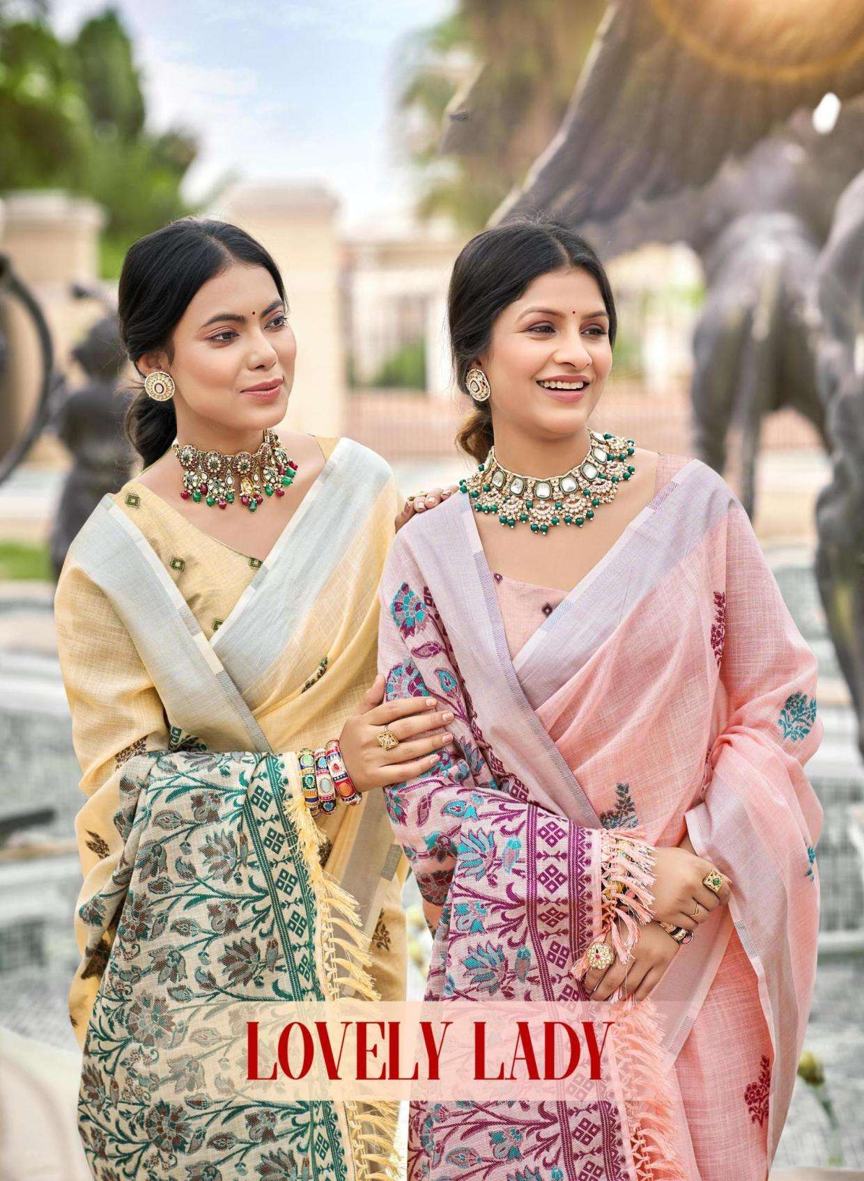 BUNAWAT LOVELY LADY LINEN FABRIC PRINTED FANCY SAREE BEST CO...
