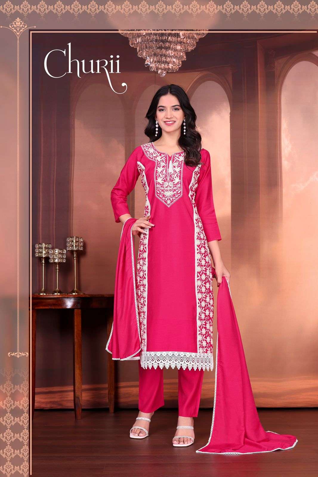 CHURII CHUNRI ROMAN EMBROIDERY KURTI PANT WITH POCKET SUIT W...
