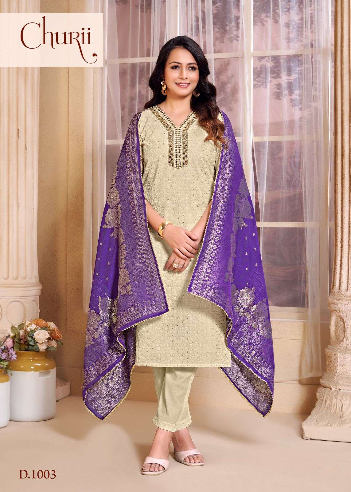 CHURII MERIGOLD COTTON SHIFFLI WORK SUIT FOR WOMEN WEDDING &...