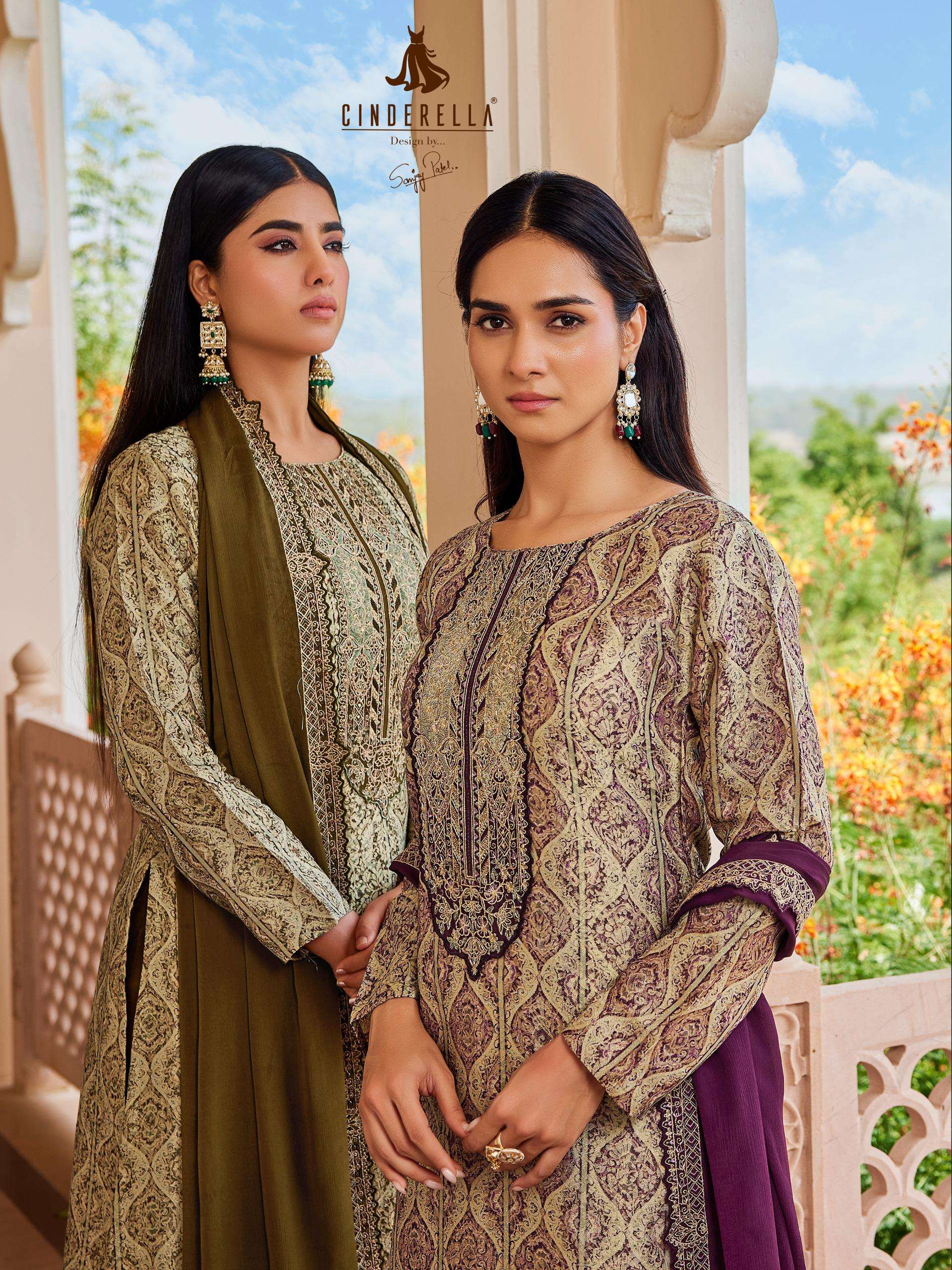 CINDRELLA SAHELI TANSHVI SILK JACQUARD PRINT UNSTITCH SUIT W...
