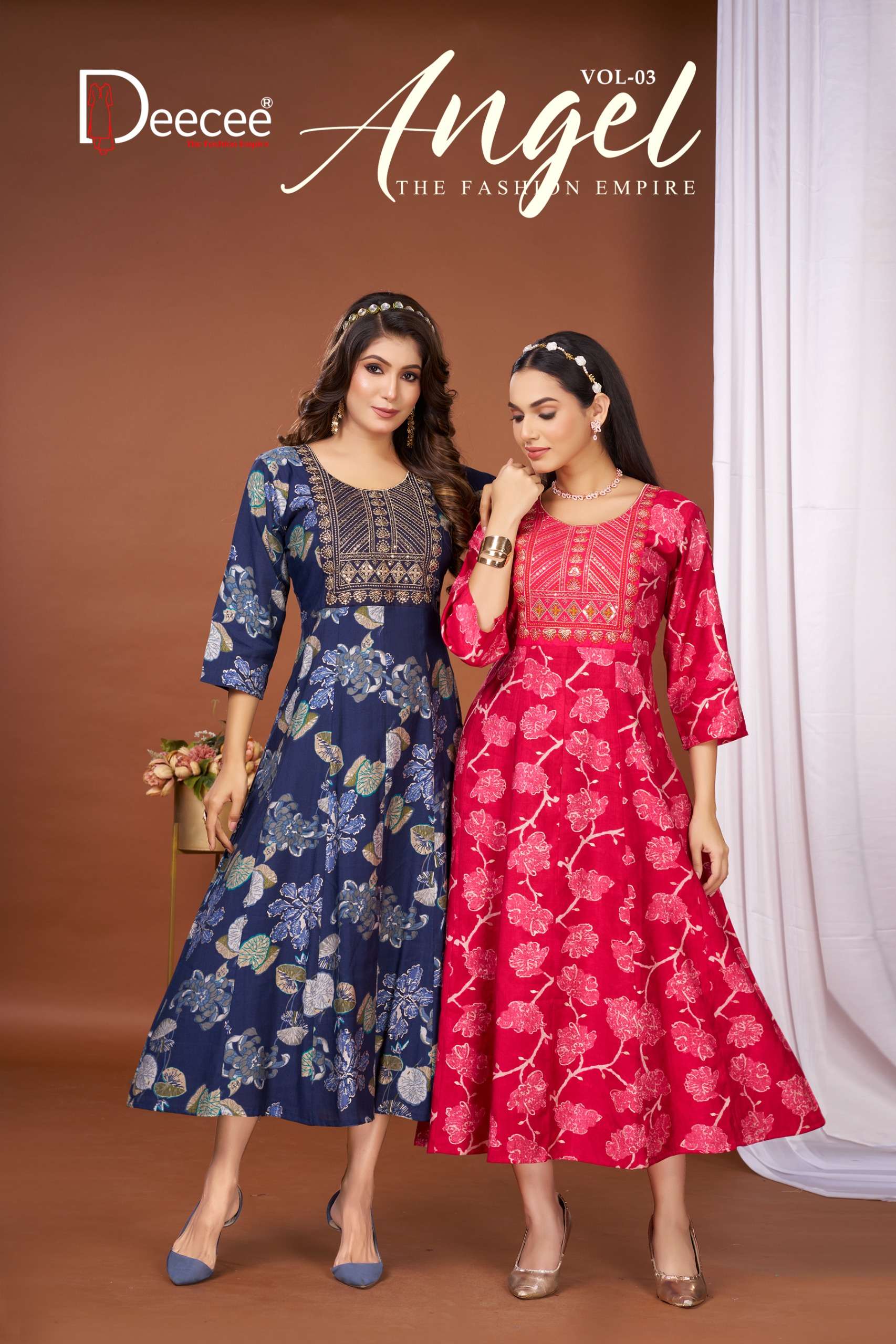 DEECEE ANGEL VOL 3 KALI CUT FLOWING GHERA KURTI FOR DAILY WE...