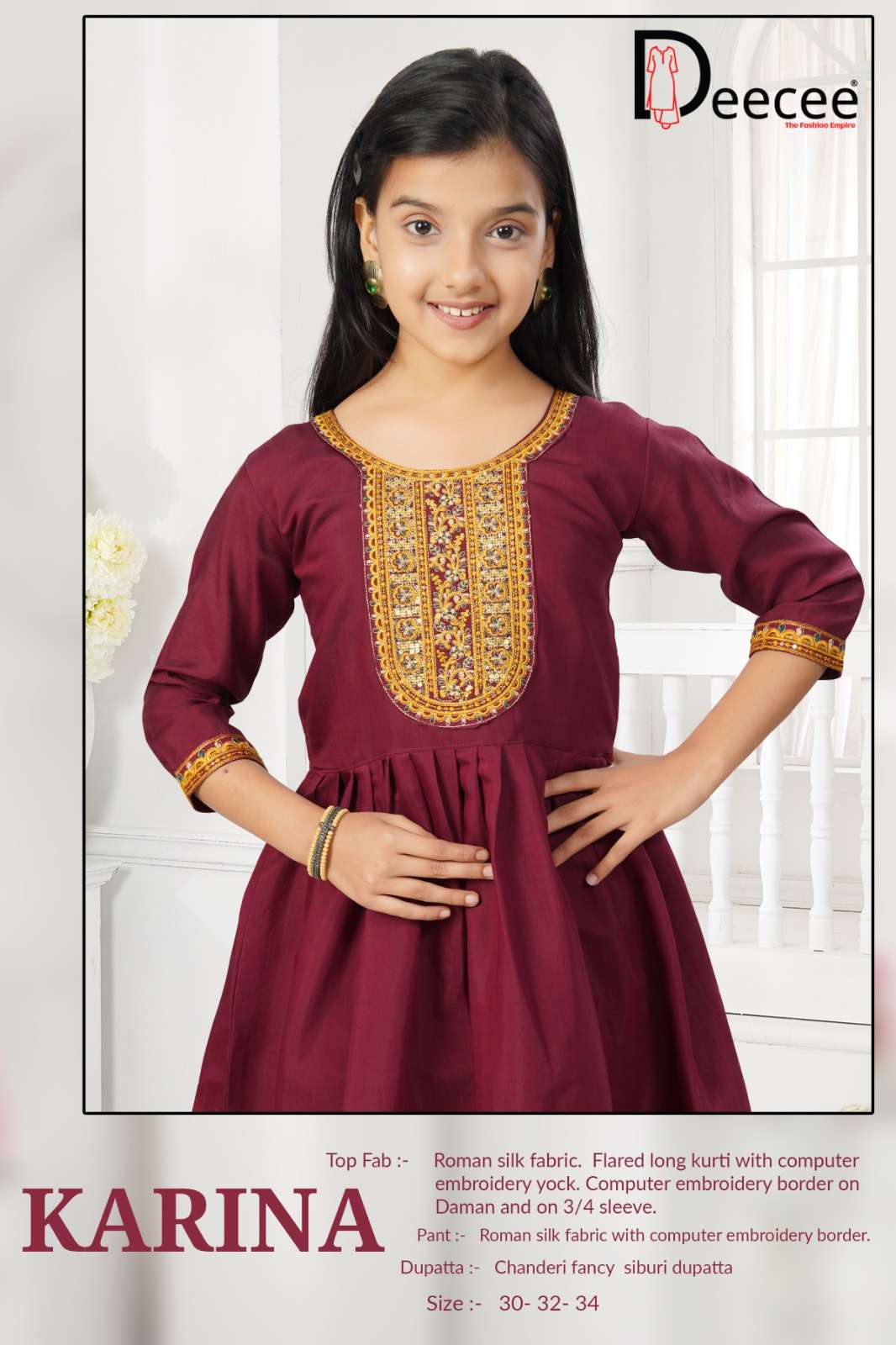 DEECEE KARINA KIDS WEAR SILK EMBROIDERY WORK KURTIS COLLECTI...