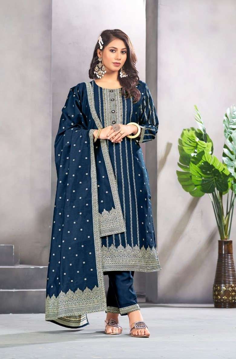 EID FESTIVAL TRADITIONAL COTTON HANDWORK BLUE SUIT FOR WOMEN...
