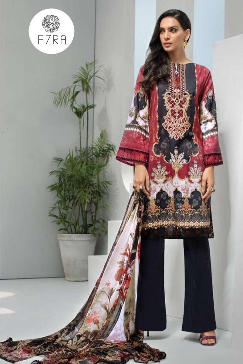 EZRA HIT DESIGN 1007 AB PURE COTTON HEAVY EMBROIDERY SUIT FO...