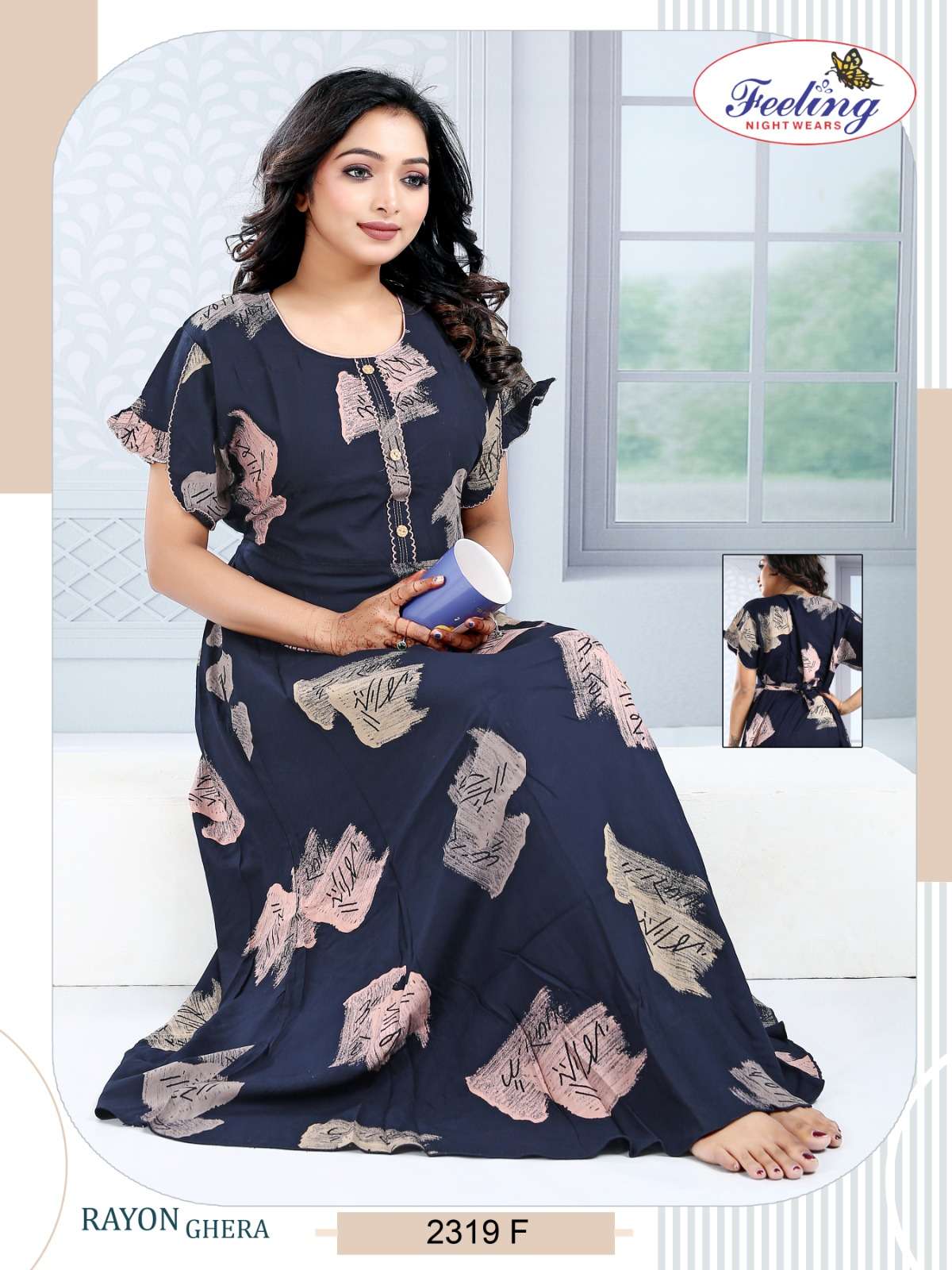 FEELING NIGHT WEARS 2319 SUMMER WEAR RAYON DESIGNER NIGHTY C...