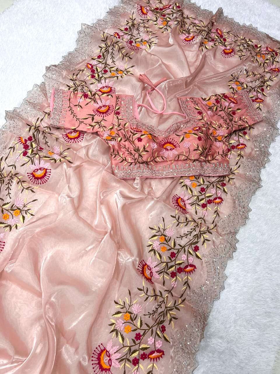 FULLY EMBROIDERY WORK STICH BLOUSE WITH JIMMY CHOO FABRIC FE...