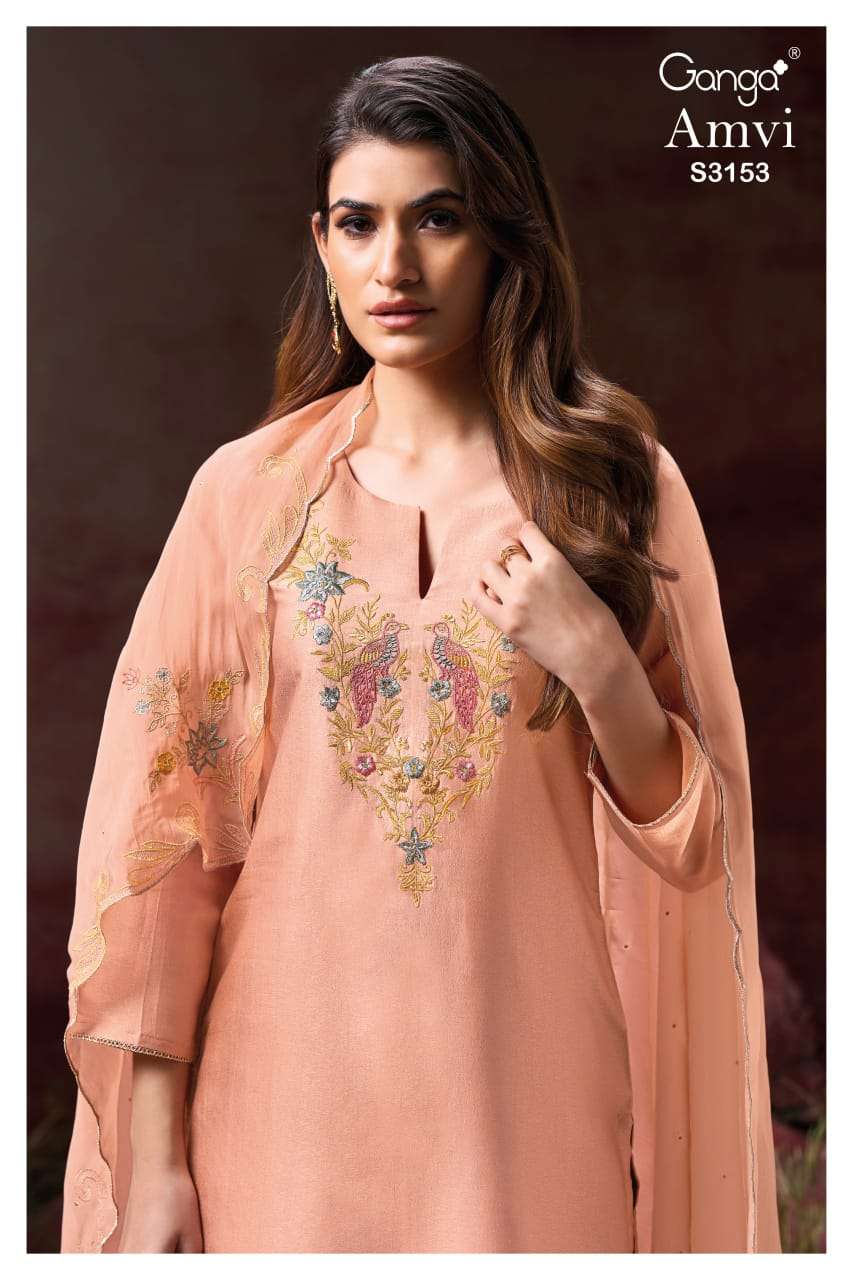 GANGA AMVI 3153 PREMIUM PURE BEMBERG TITAN SILK EMBROIDERY U...