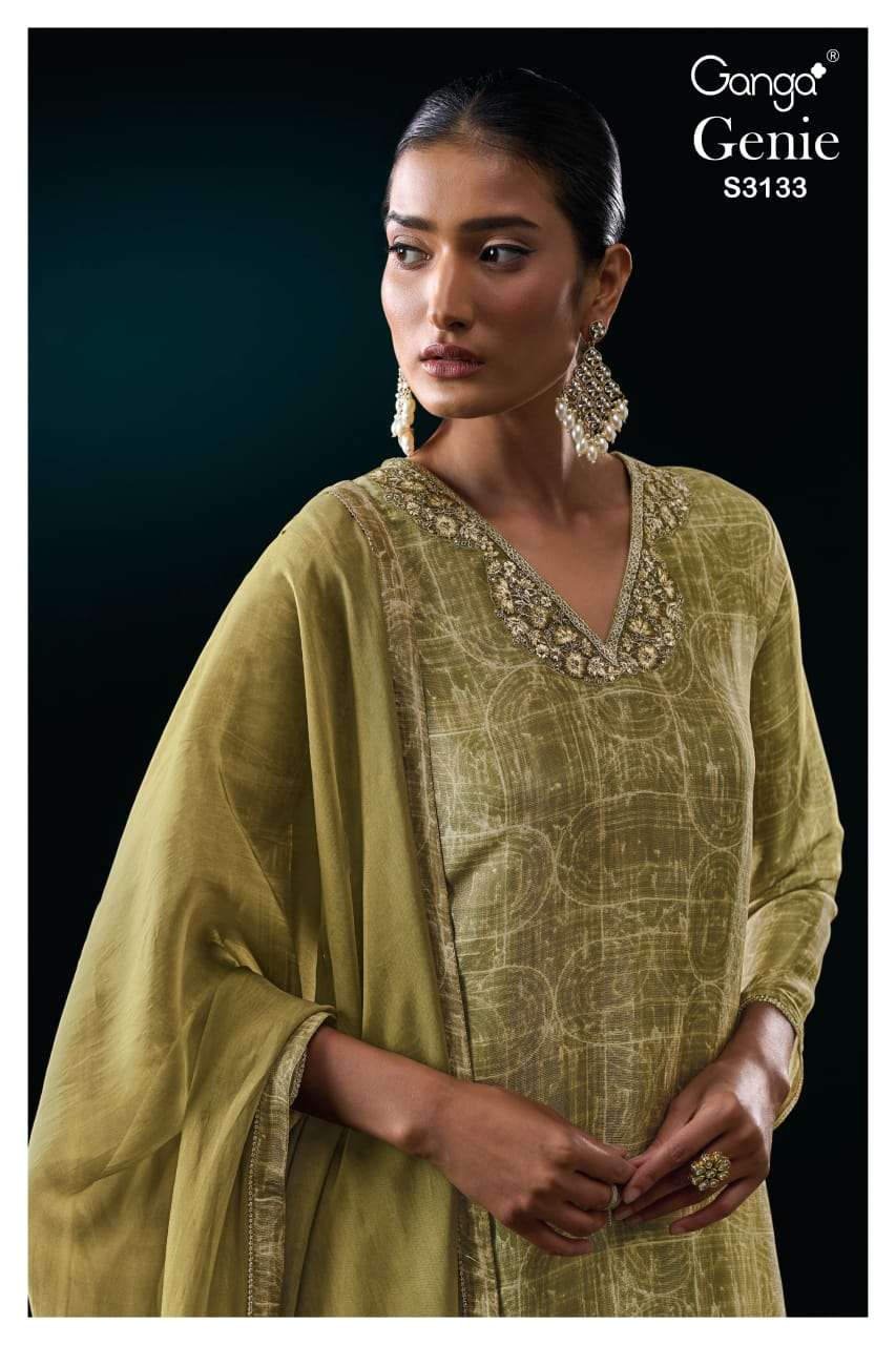 GANGA GENIE 3133 PURE BEMBERG SILK JACQUARD DESIGN SALWAR SU...