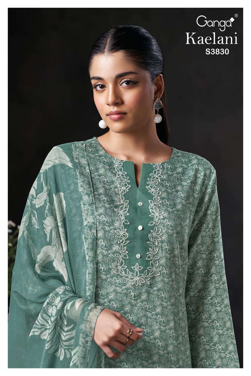 GANGA KALEANI 3830 RICH EVENT CLOTH COTTON SATIN PRINTED EMB...
