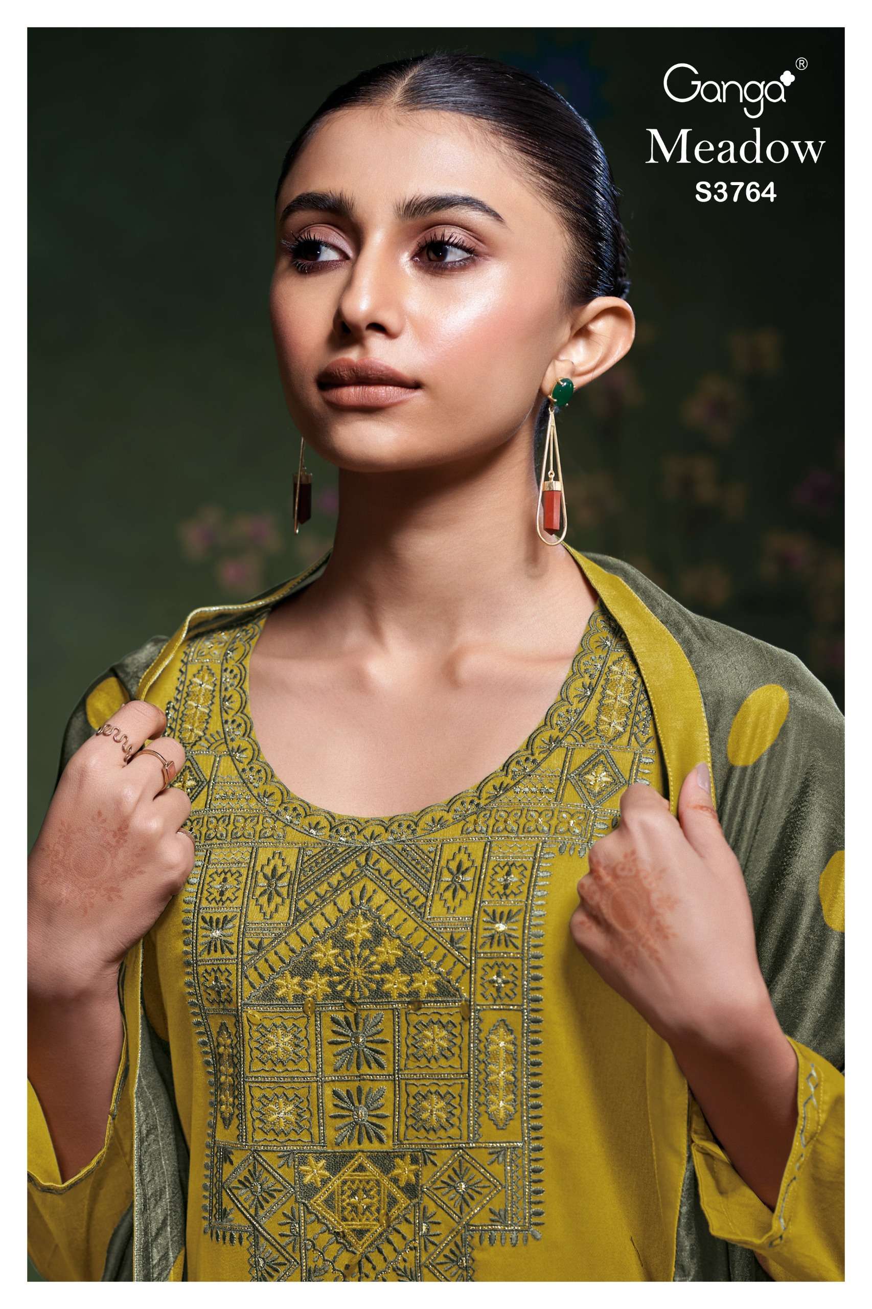 GANGA MEADOW 3764 COTTON SATIN SOLID COLOR WORK SALWAR KAMEE...