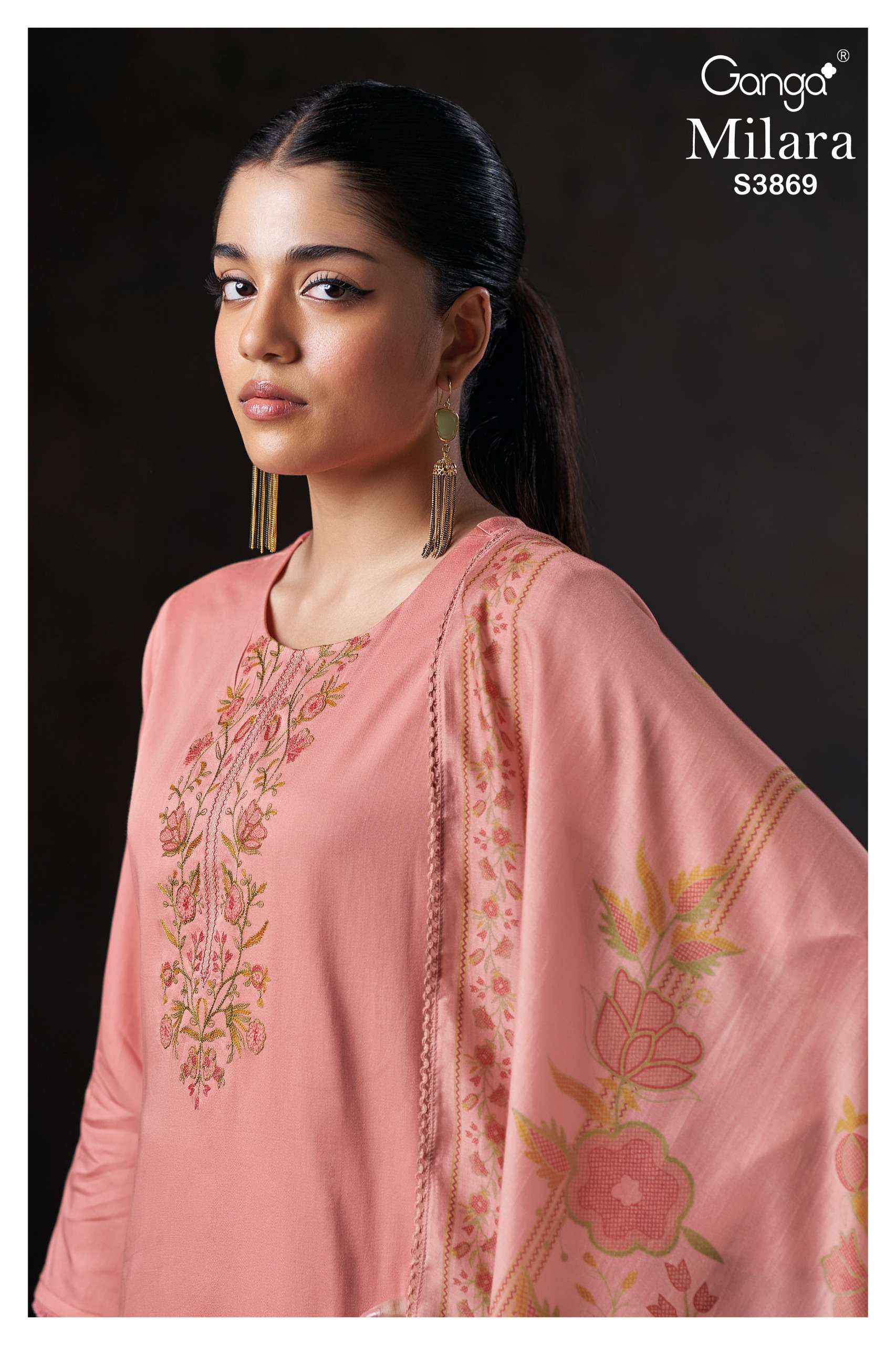 GANGA MILARA 3869 LUXURY OUTFIT PREMIUM COTTON EMBROIDERY WO...