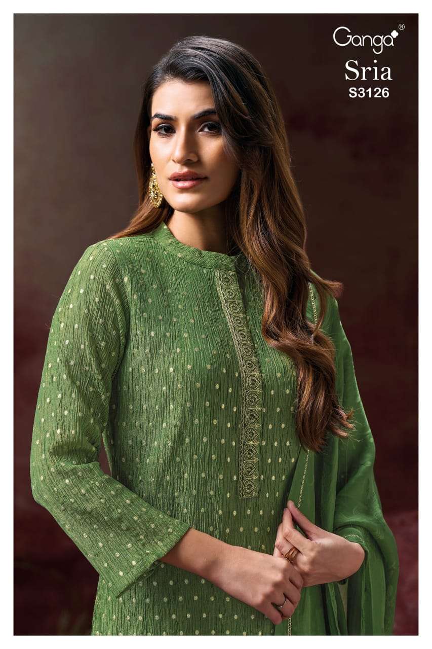 GANGA SRIA 3126 WEDDING WEAR WRINKLE JACQUARD HEAVY WORK SUI...