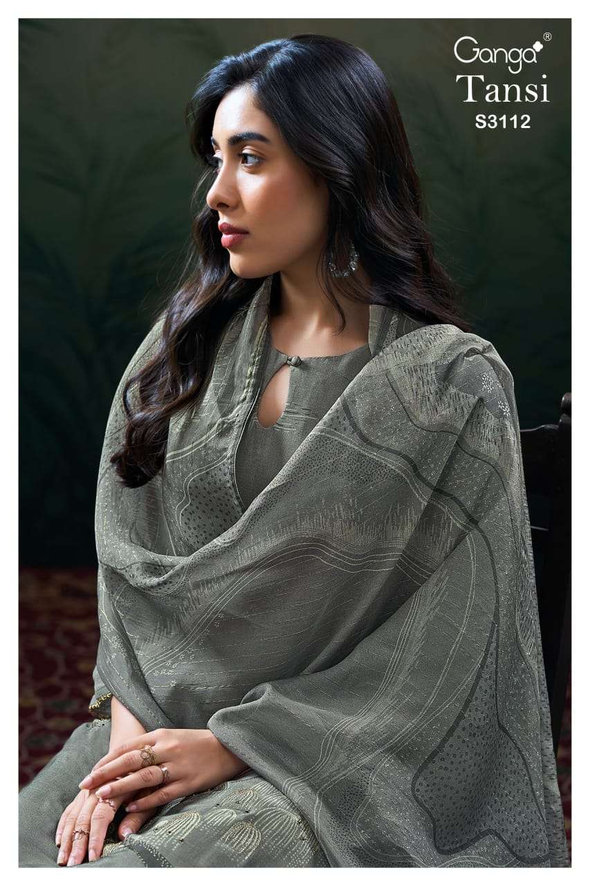 GANGA TANSI 3112 PURE BEMBERG SILK UNSTITCH SUIT FOR WOMEN C...