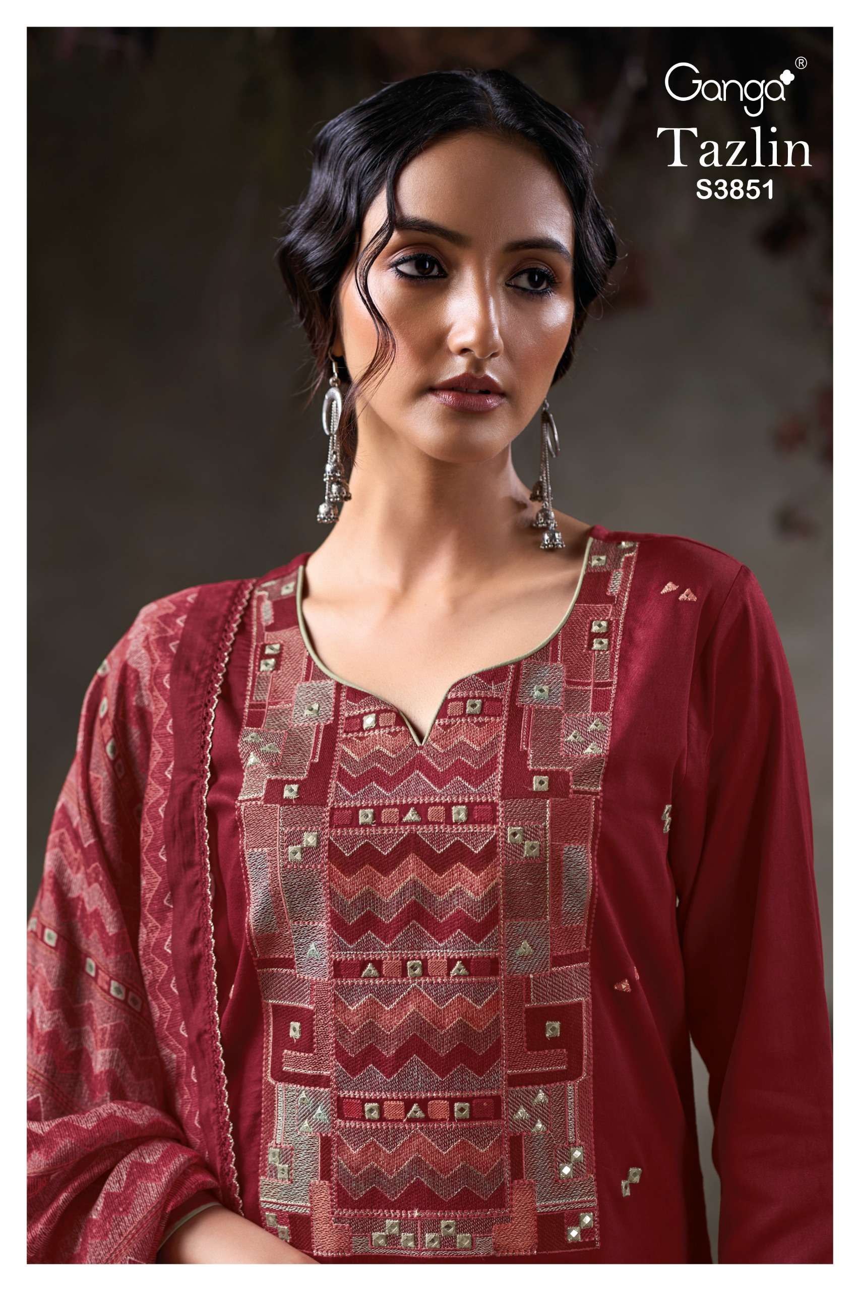 GANGA TAZLIN 3851 COTTON SATIN SOID COLOR EMBROIDERY SUIT FO...